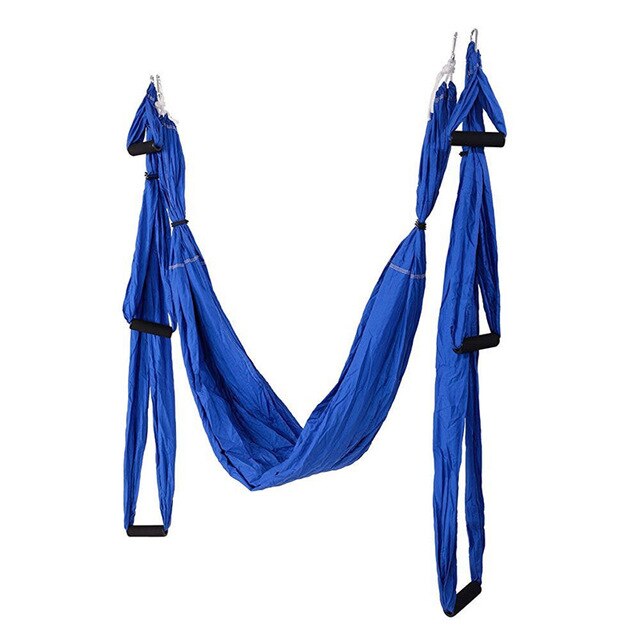 Yoga hängmatta swing fallskärm tyg inversion terapi anti-gravitation hög styrka dekompression hängmatta yoga gym hängande 6 grepp: Blå