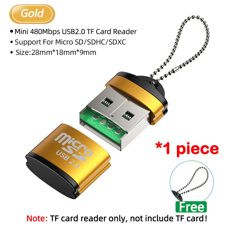2Pcs Mini Usb Tf Sd Micro Reader Geheugenkaart Otg Type C Adapter Voor Auto Camera Laptop Notebook T flash Usbc Converter Sleutelhanger: Glod 1pcs