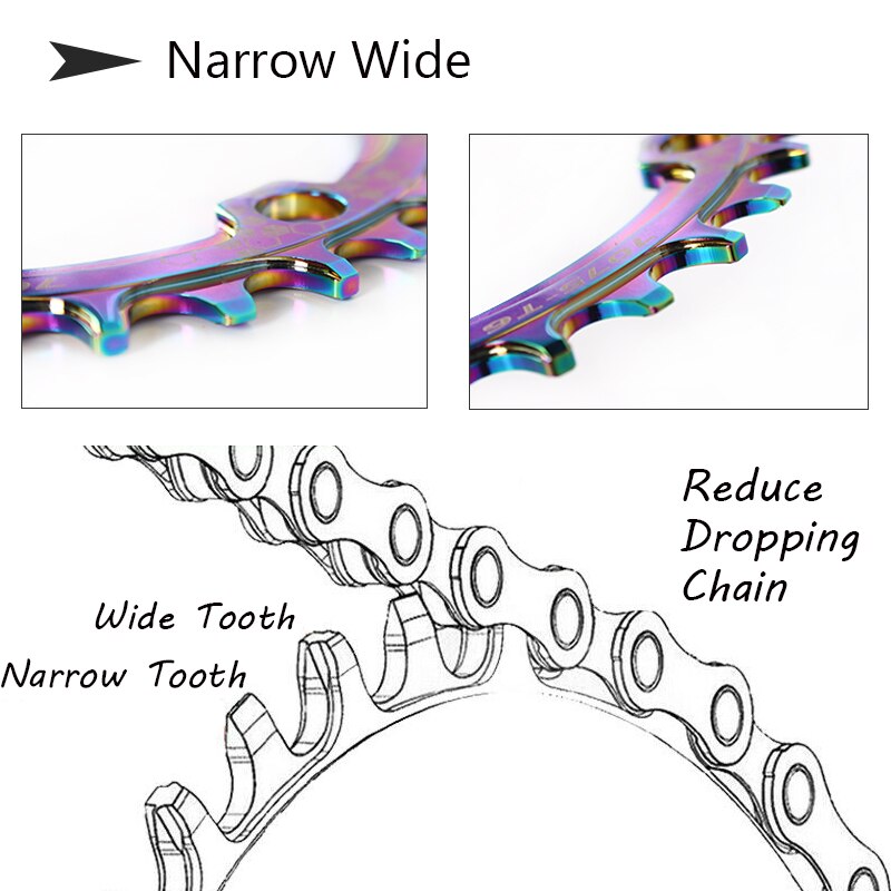 104 BCD Rainbow Bicycle Chainring Narrow Wide 30/32/34/36/38T Chainwheel Colorful MTB Bike Crankset Plate Bicycle Crank