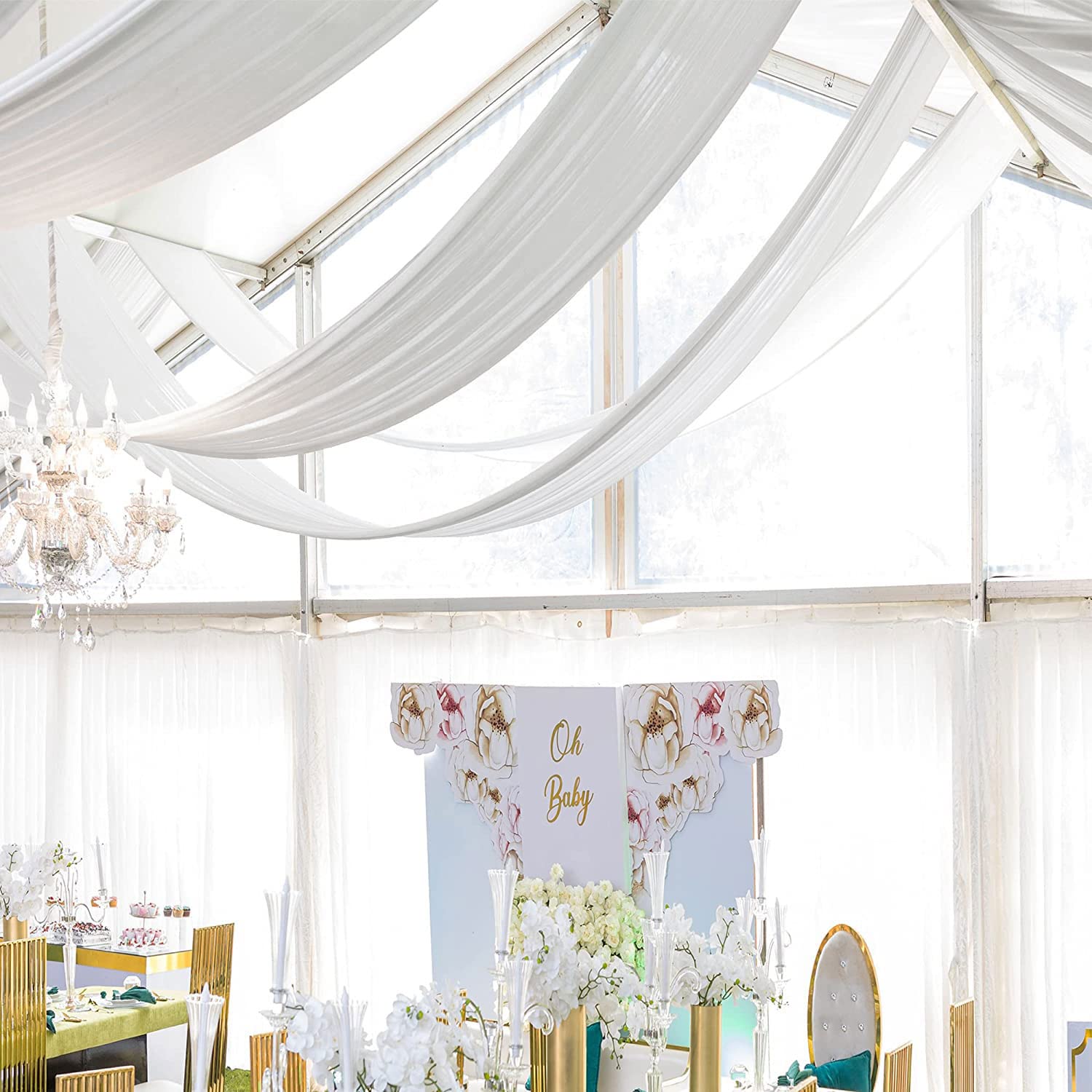 Draperies de plafond en mousseline de soie pour arche de mariage, tissu drapé, draperie blanche, décorations de plafond, scène de cérémonie de fête, Tyys