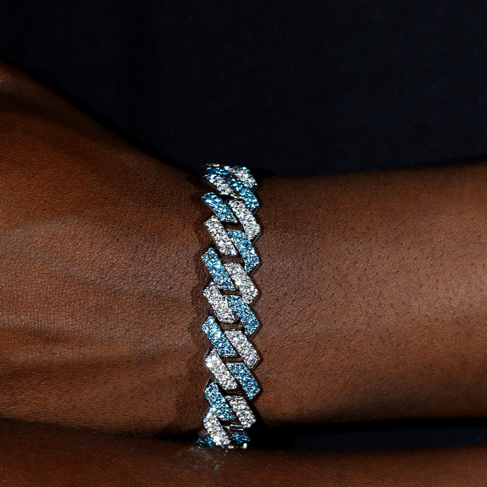 Pulsera de cadena de eslabones cubanos con punta de cristal helado rosa y azul a la para mujer, pulseras cubanas con diamantes de imitación ostentosos, joyería de Hip Hop
