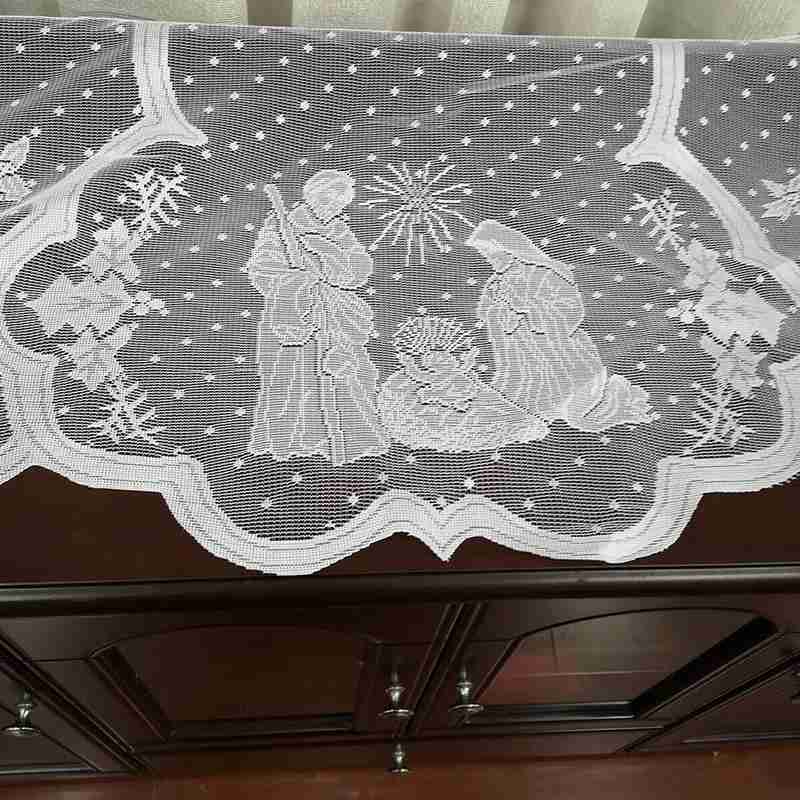 1pcs Christmas Lace Tablecloth Virgin Mary Religious Day Fireplace Cover Table Runner Furnace Cloth Home Party Supplies