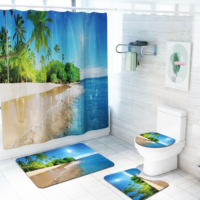 Zeegle-rideau de douche avec tapis de bain | Rideau de bain en tournesol, tapis sur pied antidérapant, tapis de sol, paillasson lavable, tapis de pieds et de toilettes: YL88SY234