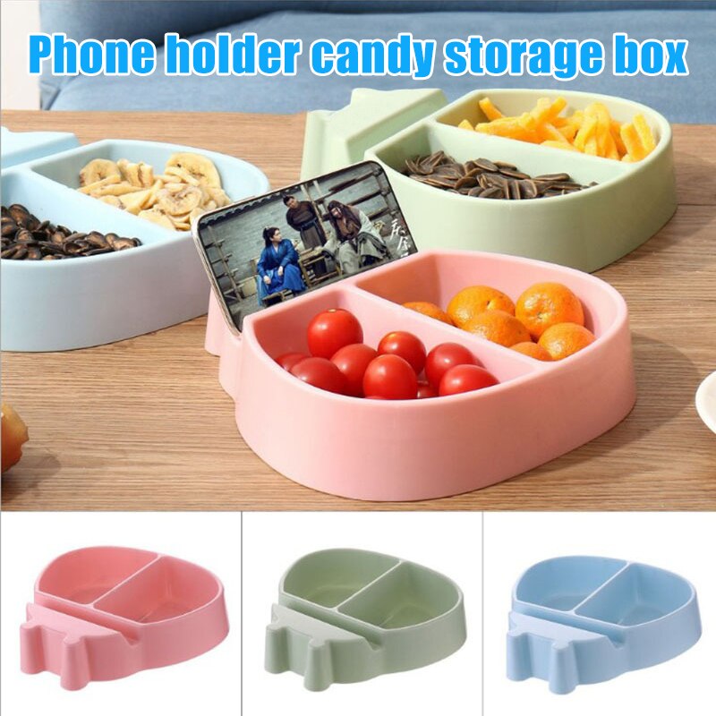 Support pour téléphone Snack bol salon en plastique Double couches boîte de rangement fruits Melon graines plaque bol YE