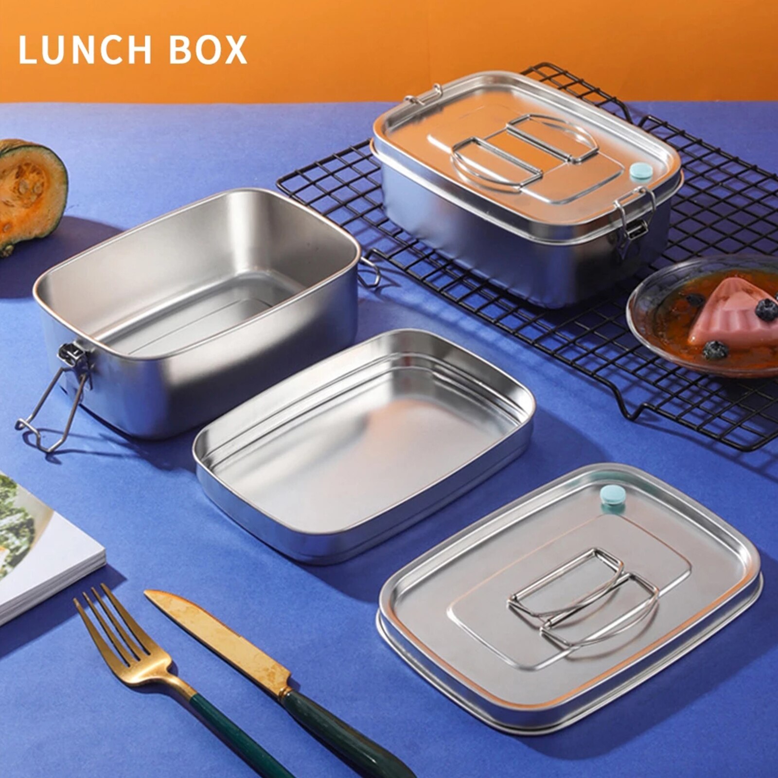 Stainless Steel Lunch Box Metal Food Container For Student Bowl 1.5L Pullable Double Layer Food Bowl Portable Food Container