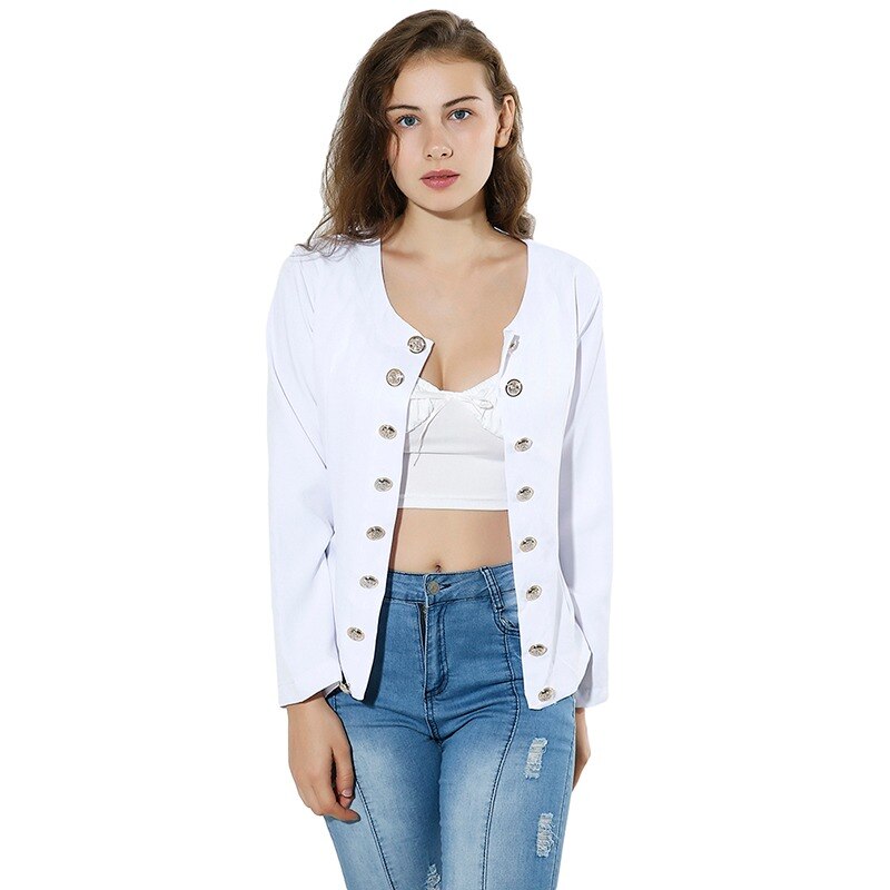 Women Autumn Blazer Slim Fit Smart Casual Button Long Sleeves Office Ladies Jacket Women's Double Breasted Blazer Streetwear: white / M