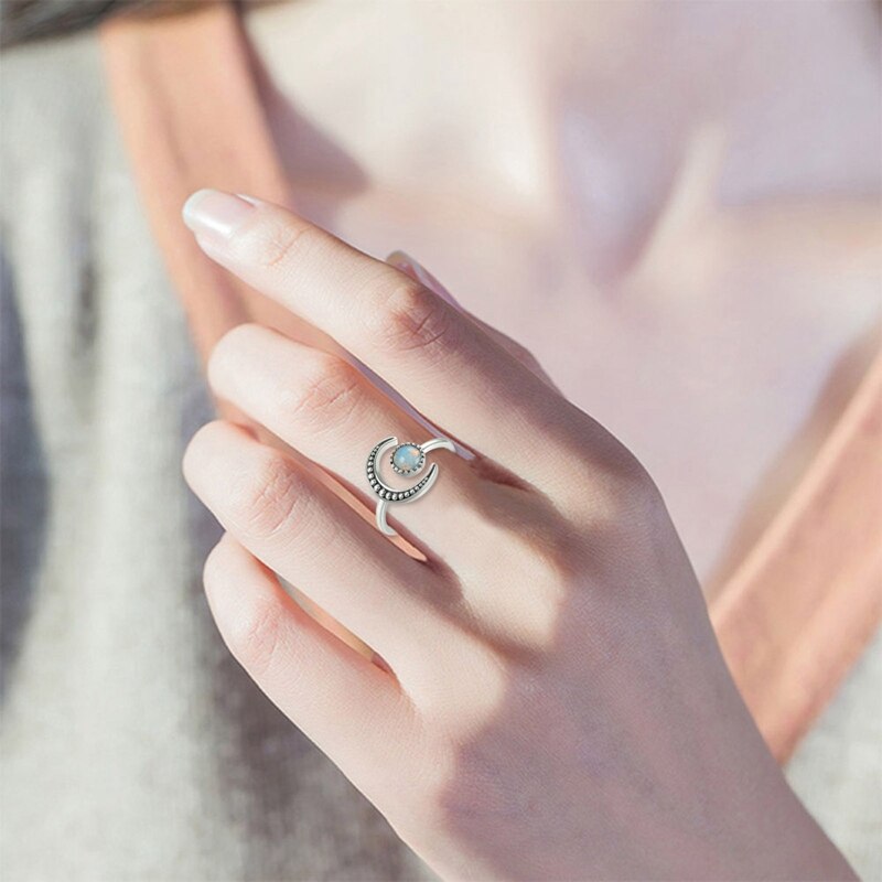 Mode Open Maansteen Zon En Maan Ringen Voor Vrouwen Accessoires Regenboog Opaal Ring Verstelbare Sieraden