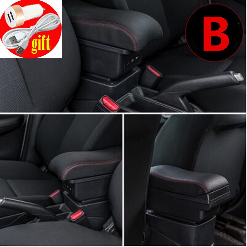 Leather Car Armrest Stroage Box for Chevrolet Spark Interior Parts Center Console Armrest: B black red line