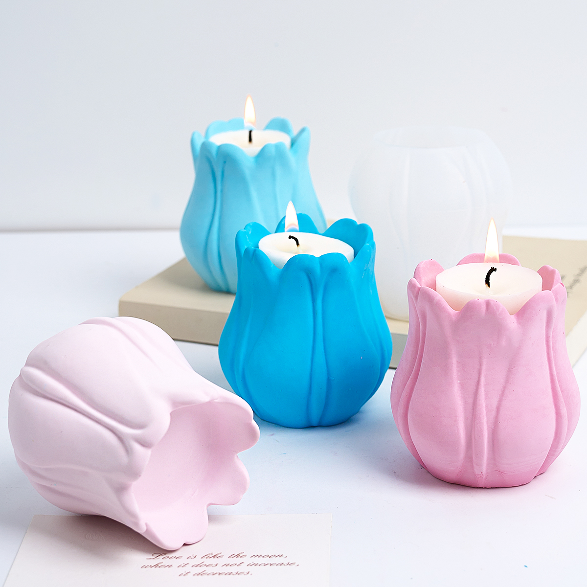 Candelabro de Corolla de tulipán, molde de silicona DIY con forma de flor, adorno, vela, manualidades, fabricación de jabón, yeso, moldes de fundición de resina, decoración del hogar