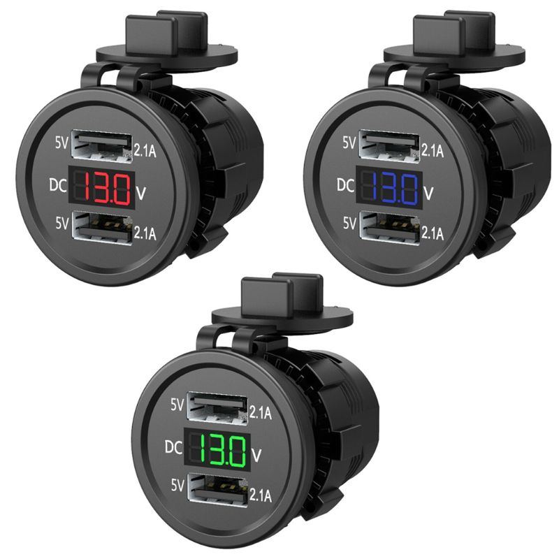 5V 5V 2.1A Waterdichte Dual Poorten Usb Charger Socket Adapter Stopcontact Met Spanning Display Voltmeter Voor 12-24V Auto Boot