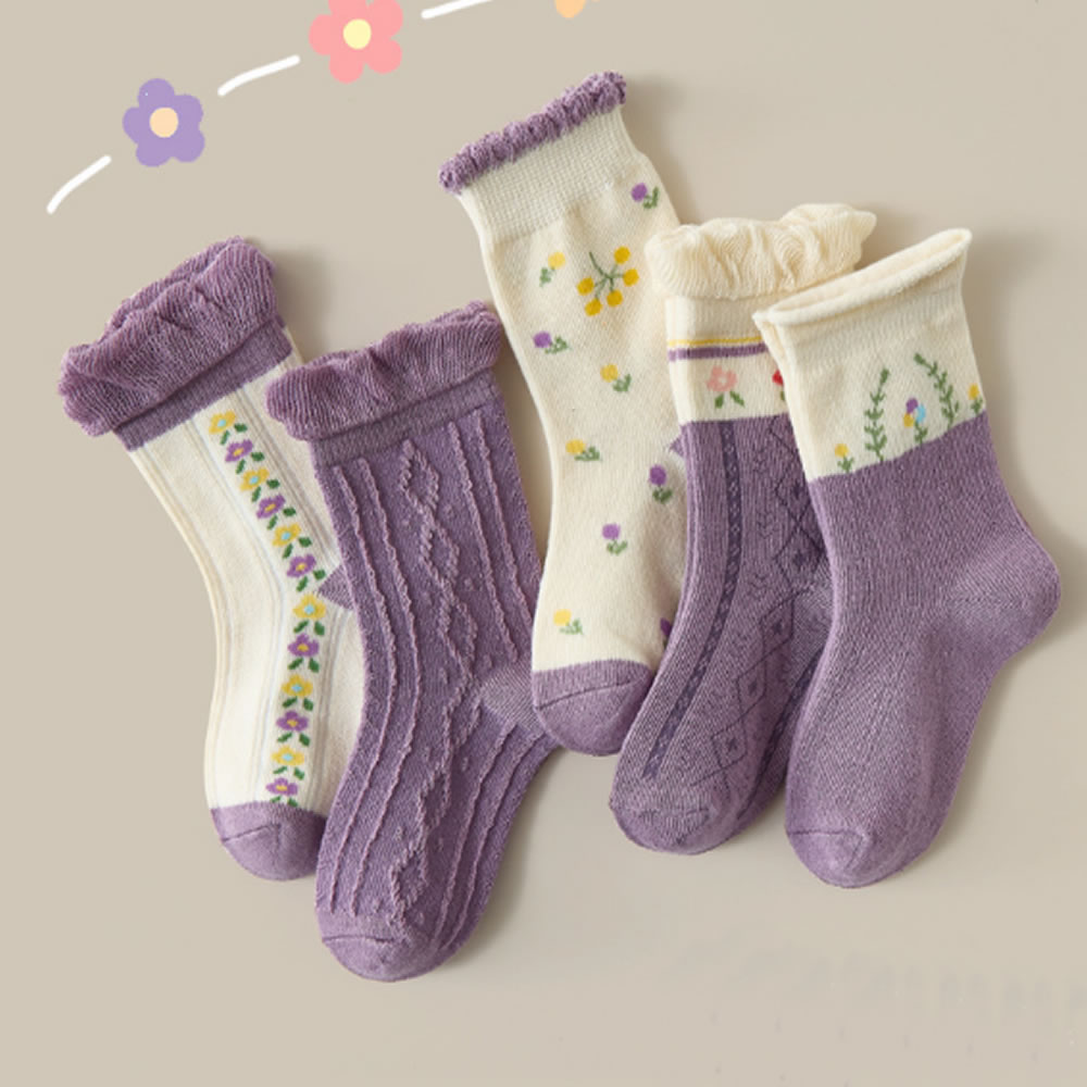 Calzini per bambini calze a forma di fiocco con motivo a fiori calze di pizzo rosse calze per studentesse stivali per neonati Kinder Socken: purple / Fit 6-9year