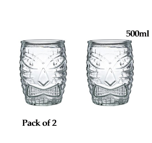 Tazas de vidrio Tiki, tazas para cóctel con forma de cabezas de Tiki, ideales para cócteles tropicales: 2PCS  500ml