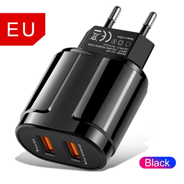Rexxar szybkie ładowanie 3.0 ładowarka USB dla iPhone Xiaomi Samaung Huawei iPad Adapter ścienny QC3.0 szybkie ładowanie ładowarka do telefonu komórkowego: EU Black 2.4A