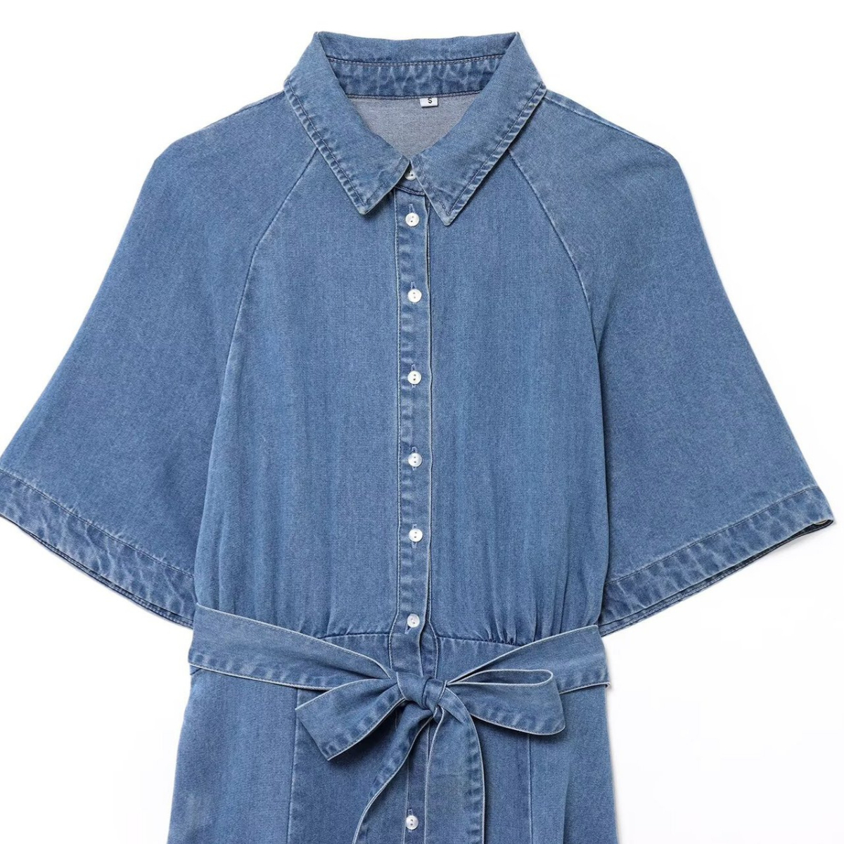 ZBZA Robe en jean à lacets pour femmes, revers, manches courtes, simple boutonnage, jupe mi-longue trapèze, printemps été, nouvelle jupe longue décontractée chic