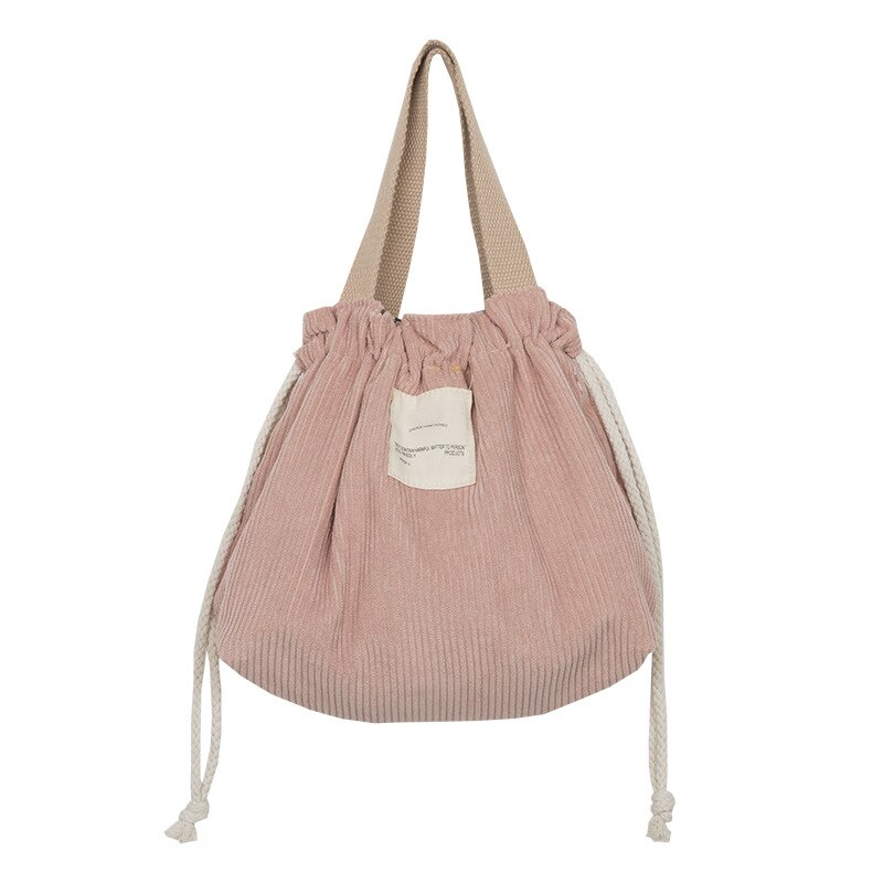 Lancheira portátil de veludo com cordão, bolsa japonesa para lancheira, cor sólida, de lona, feminina, pequena bolsa tote, sacola de comida e piquenique: Pink