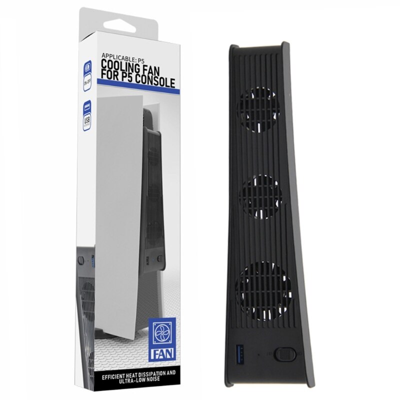 PS5 Vertical Stand with Cooling Fan & Dual Controller Charger Station: Black