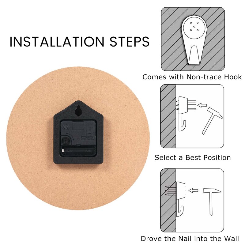 30X30cm Large Round Wall Clock Wooden Industrial European Style Antique Waterproof Wall Clock