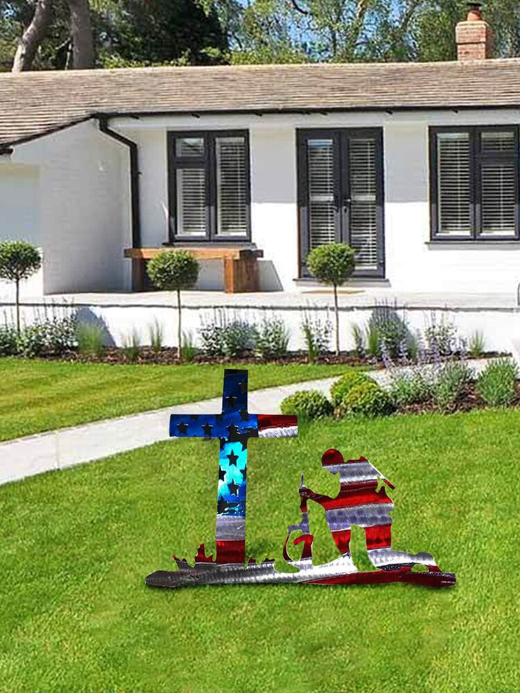 American Soldier Memorial Statue Kneeling Soldier Garden Metal Iron Art Decoration Home Independence Day Decoration