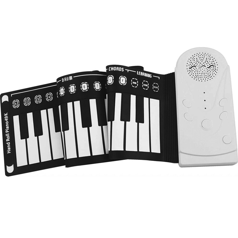 49 keys speaker Hand roll piano Portable folding Electronic organ Novice children Practice piano Musical instrument: White