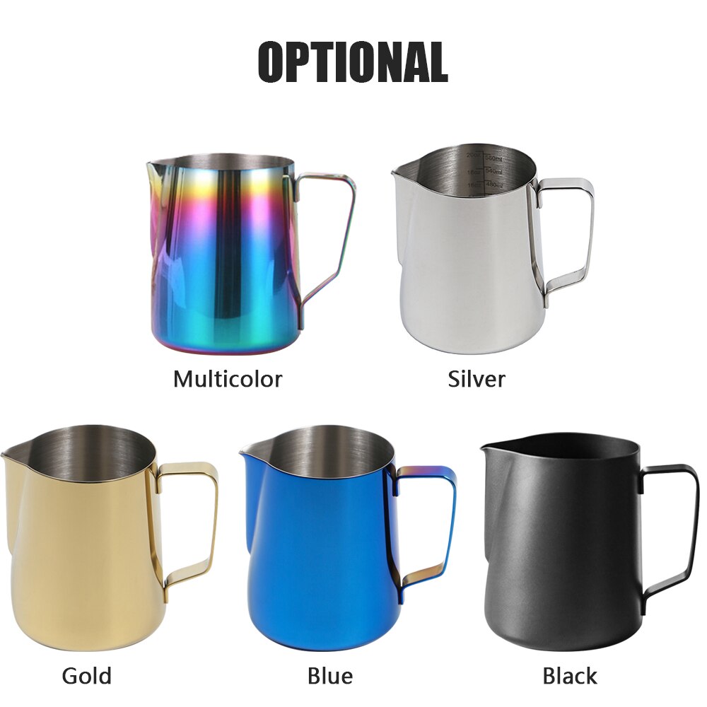 Milk Frothing Pitcher 350ml/ 12oz Espresso Steaming Pitcher with Double Measurements Scales Stainless Steel Frother Steamer Cup