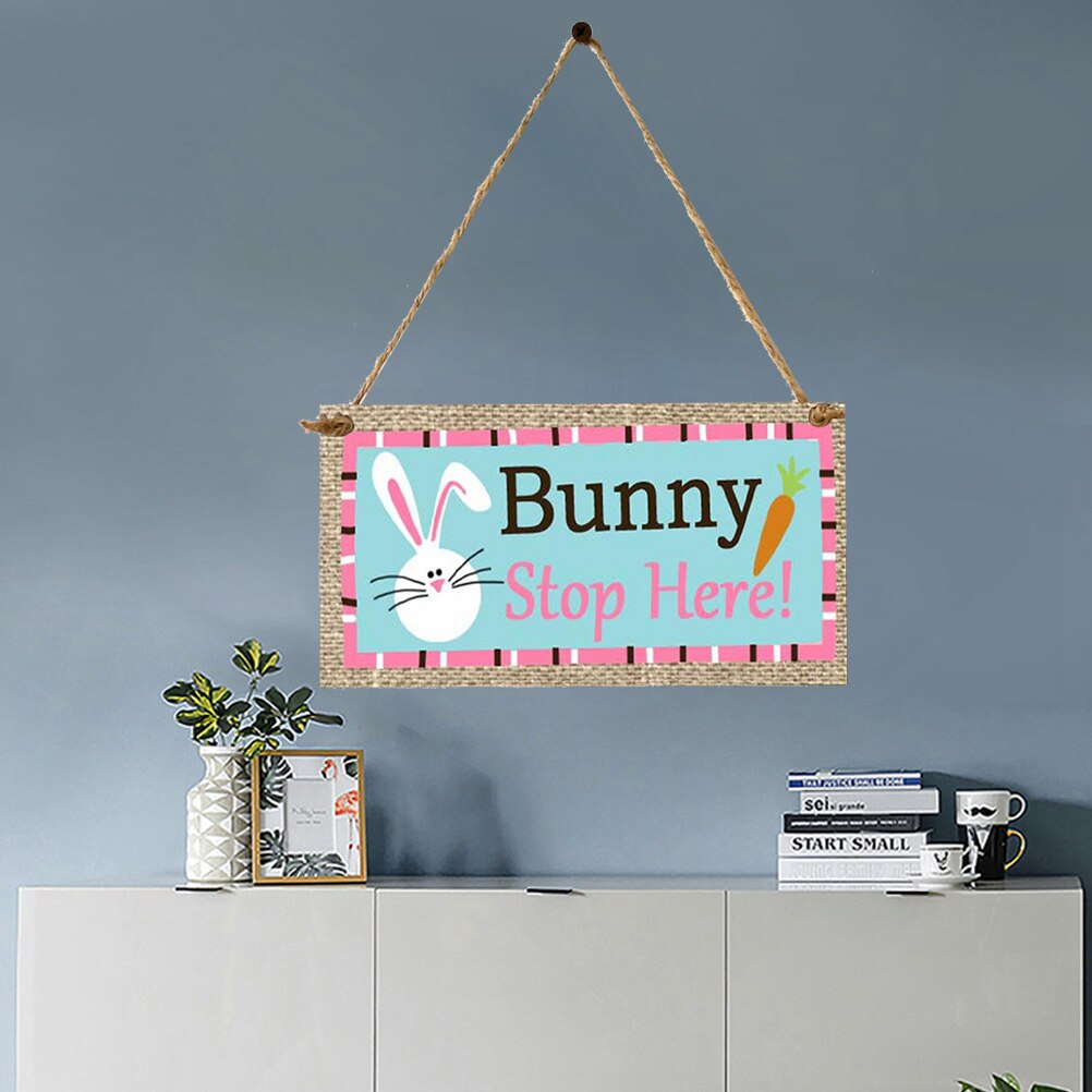 Planche suspendue d&#39;impression de lièvre de pâques en bois, belle goutte décorative pour Festival de fête à la maison en magasin (avec une corde de chanvre d&#39;environ 40cm)