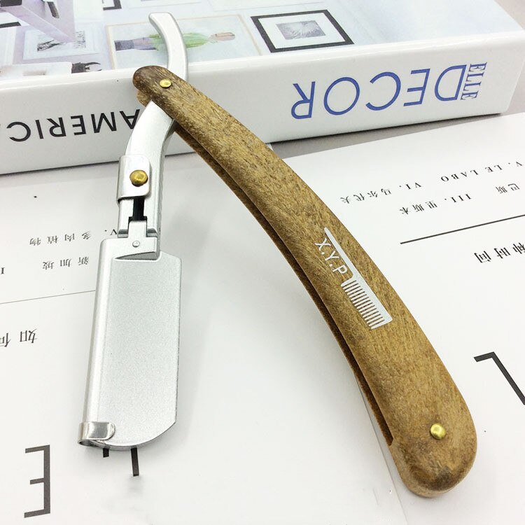 Manual Shaver Folding Straight Razor Stainless Steel Beard Shaver Hair Removal Barber Tool: Wood 