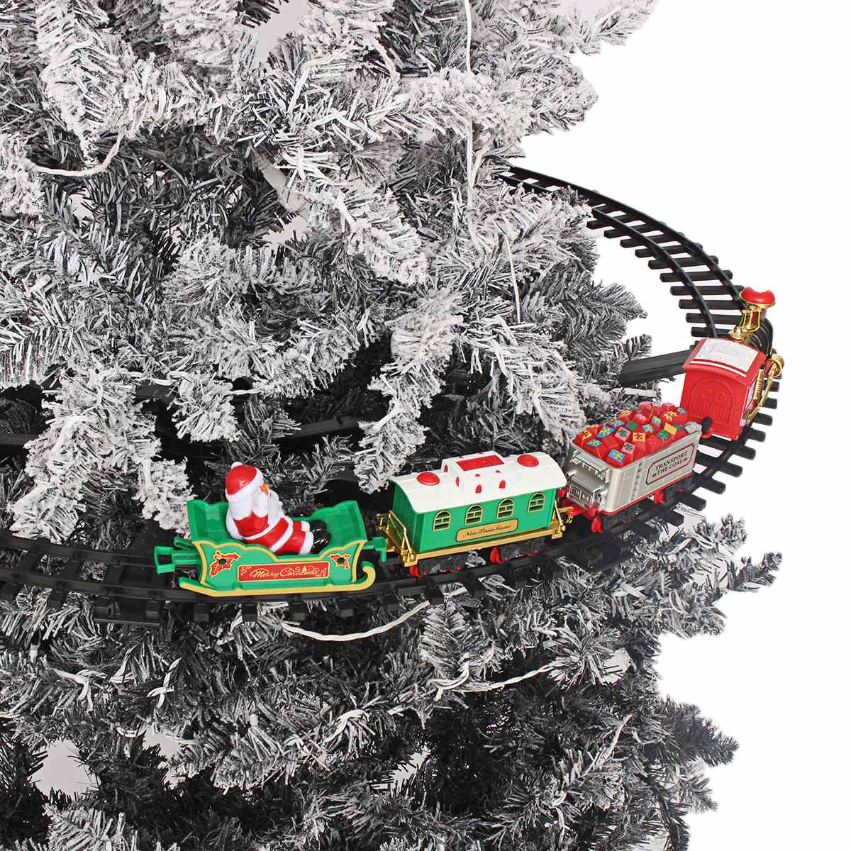 La ferrovia elettrica di natale 2022 può essere installata sull&#39;albero di natale con luci e musica regali di capodanno per bambini RC Train