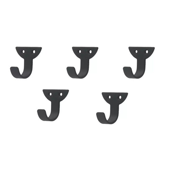 5pcs/set Small Black Metal Hooks Coat Wall Hangers Screws Curved Buckle Zinc Iron Door Wall Hooks: Default Title