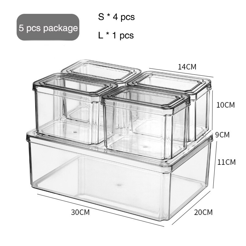 Transparent Airtight Pantry Pasta Box Multigrain Sealed Cans Food Storage Container Plastic Kitchen Refrigerator With Lid Cereal: 5PCS