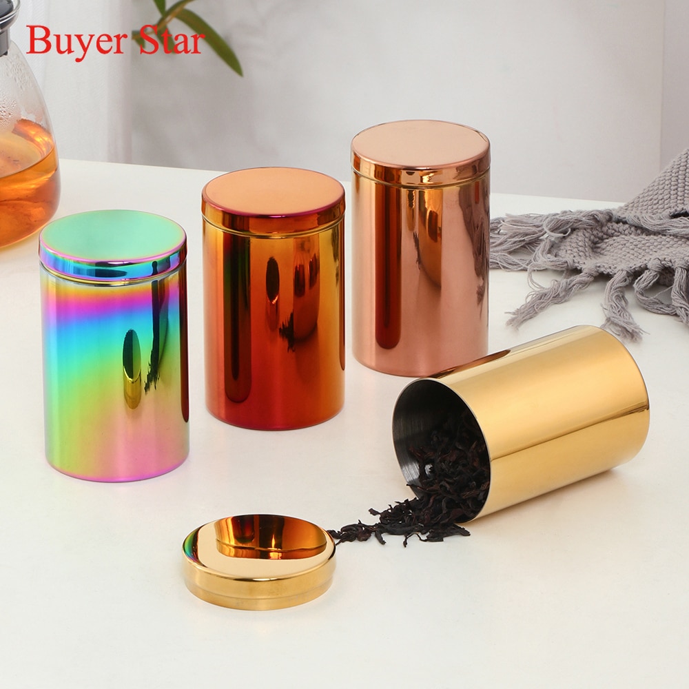 200ml Gold Tea caddies Stainless steel tea Box Jar Storage Holder table-top Metal tea canister Candies Cans Teaware containers
