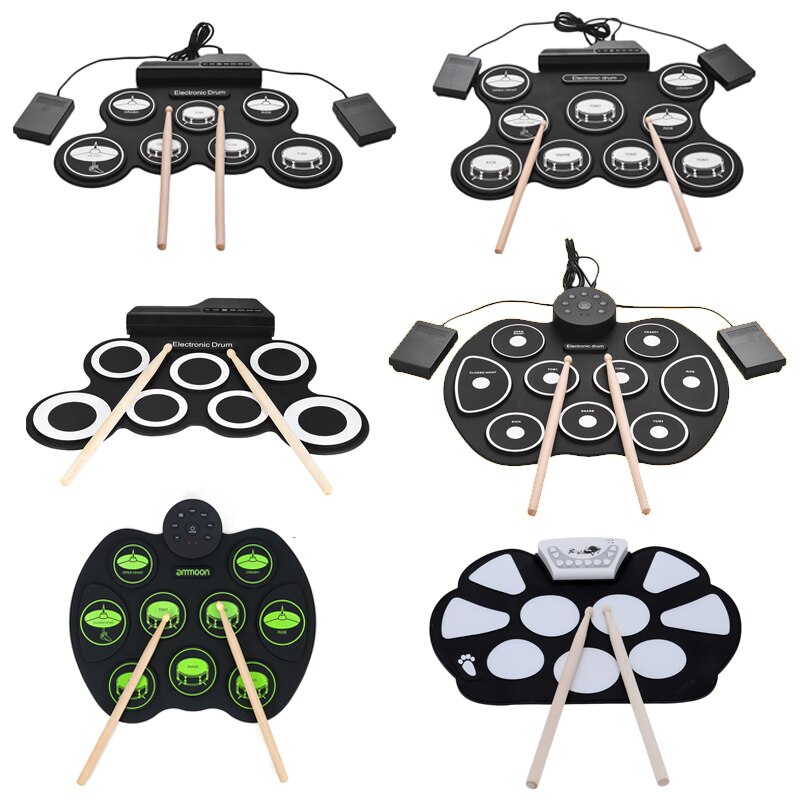 Digitale Elektronische Drum Kit Compact Size Usb Silicon Drum Set 7 Drum Pads Met Drumsticks Voet Pedalen Drum Accessoires