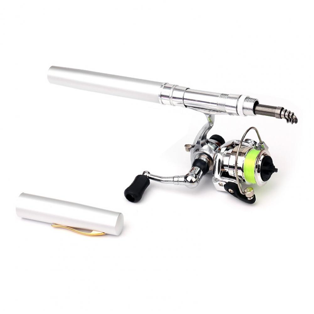1.6m Outdoor Portable Pen Shape Telescopic Mini Fishing Pole Rod with Metal Spinning Reel Wheel Winter Fishing Rod Tackle Set: Silver