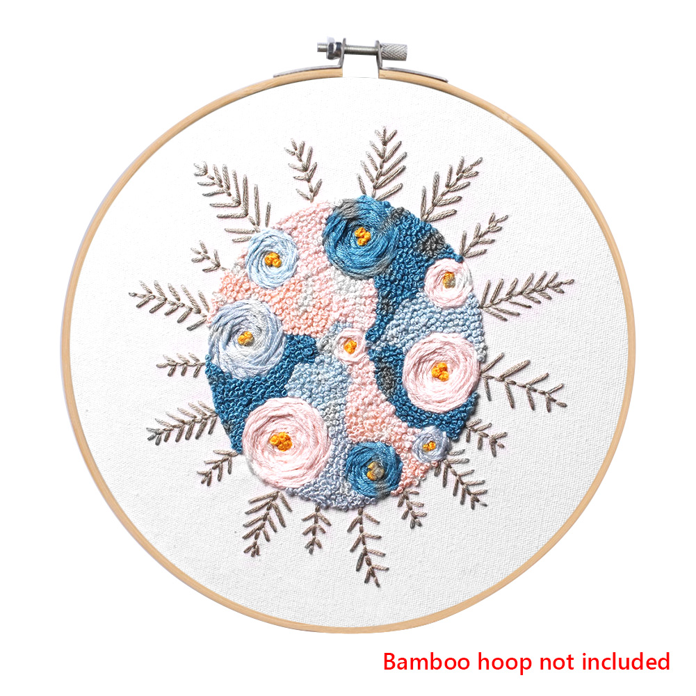 Embroidery Kit Beginner DIY Stampe Starter Plants Pattern Cloth Color Threads Tools Craft Round Cross Stitch Sewing Craft Kit: 03