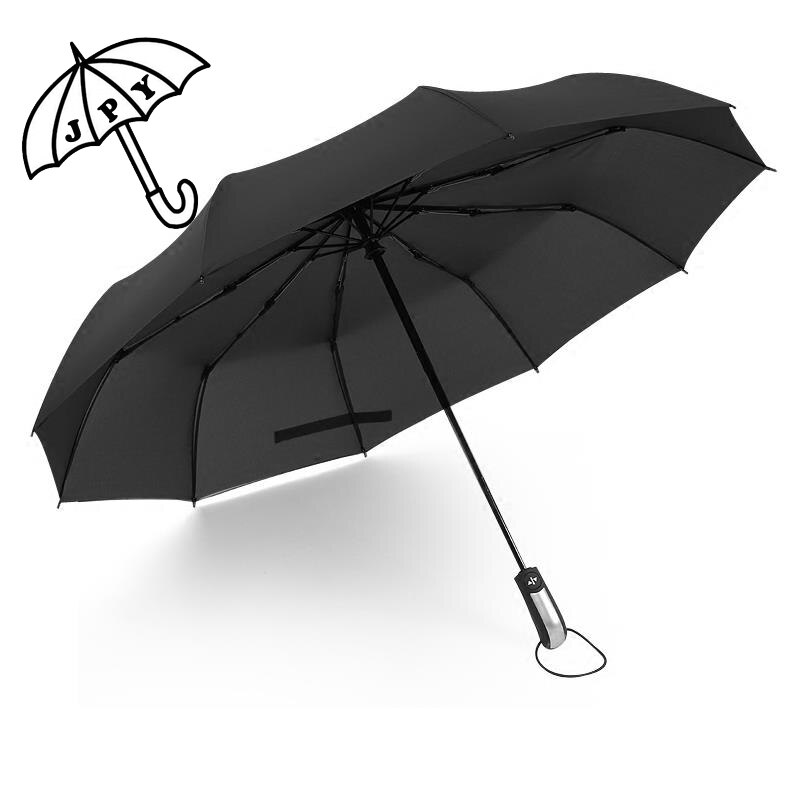 10 Botten volautomatische 3 Vouwen Zakelijke Paraplu Dual-purpose Winddicht Versterking Zwarte Coating Parasol