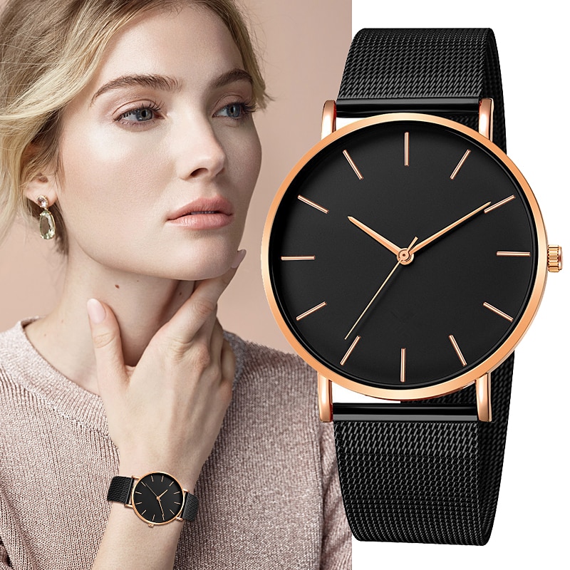 Reloj de pulsera de acero inoxidable para Mujer, cronógrafo de cuarzo, sencillo, informal