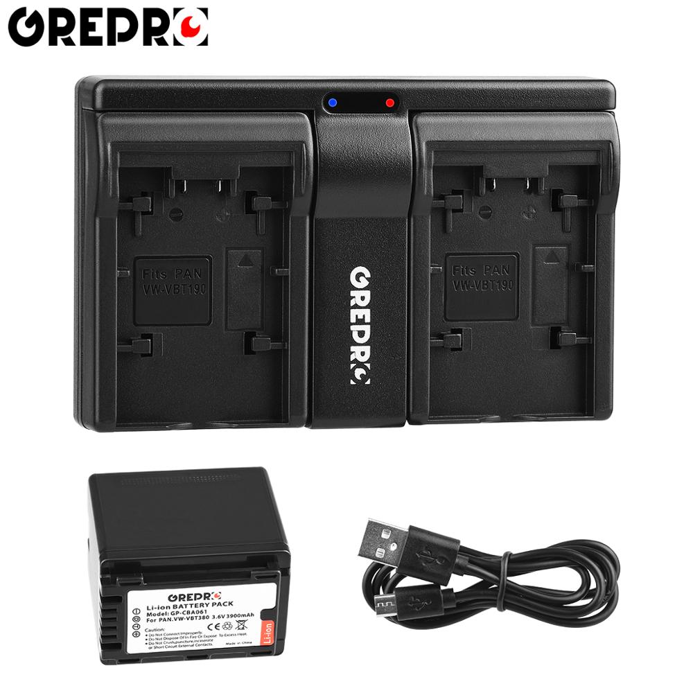 2 Stuks Vw VBT380 VW-VBT380 Batterij + Dual Usb Oplader Voor Panasonic VW-VBT190 HC-V770, HC-V720, HC-V727, HC-V730, HC-V750 HC-V760