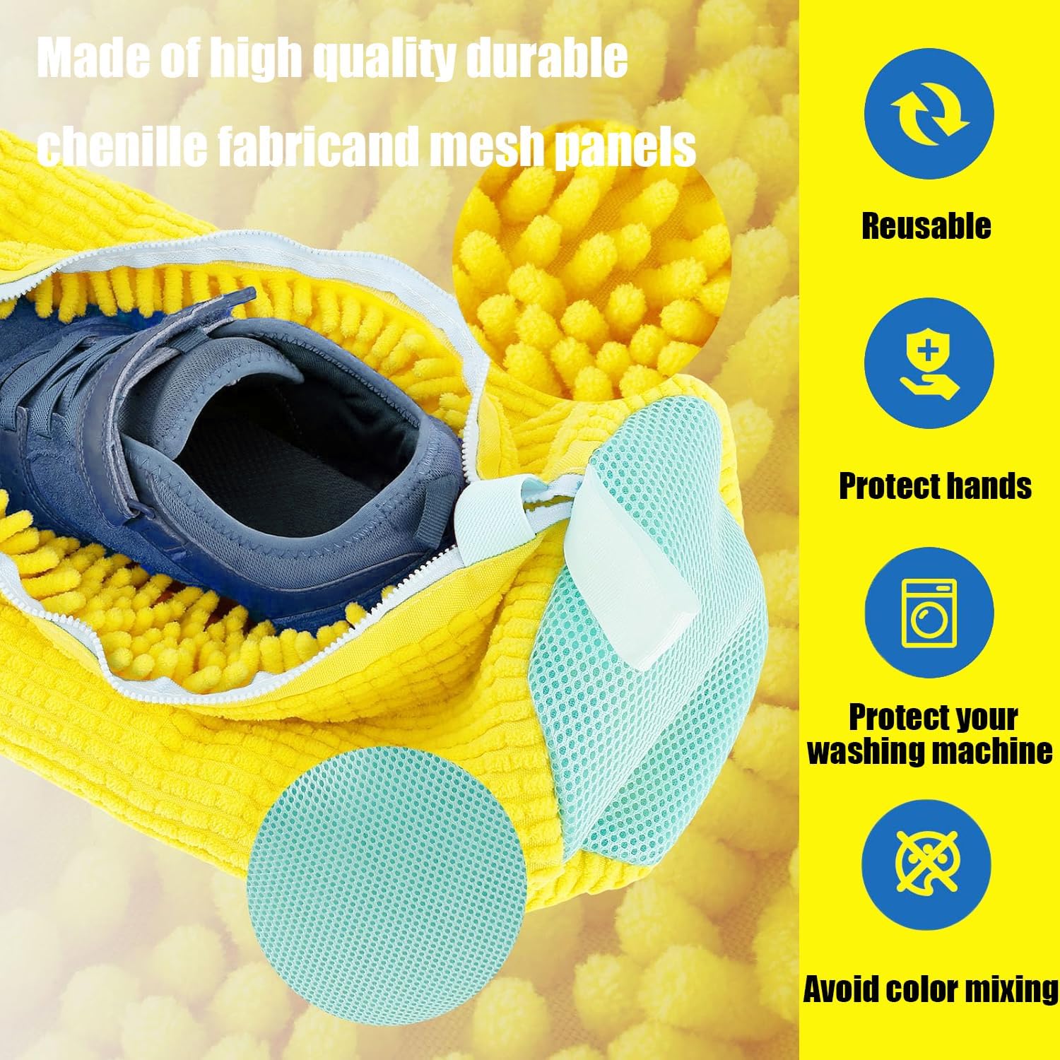 Durable Mesh Shoe Wash Bag with Zipper Rich Fluff Inside Protects Sneakers Casual Shoes in Washer Dryer Travel Storage Organizer