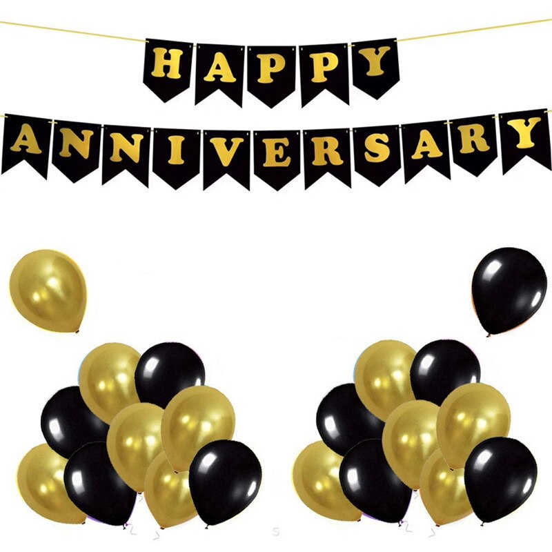 Happy Anniversary Banner With Gold Print Party Decor Display For Anniversary Celebration Supplies