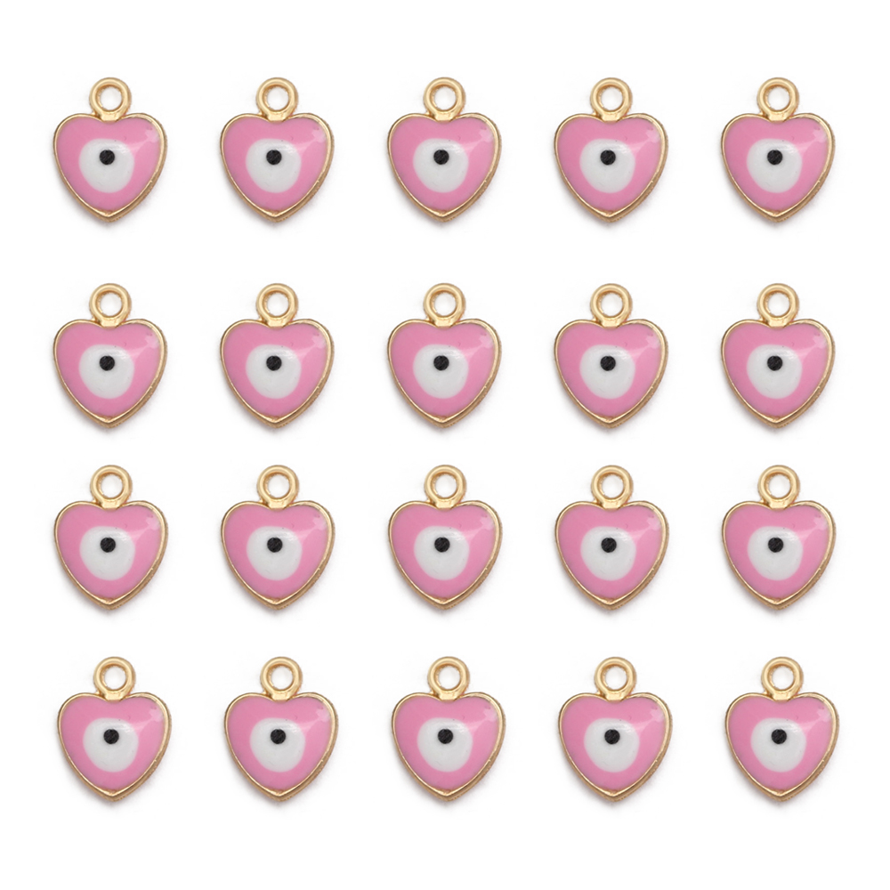 Amuleto de ojo de la suerte para fabricación de joyas, colgante de corazón, gota de doble cara, aleación de aceite, colorido, mal de ojo, accesorios de pulsera, 20 piezas por lote: Color dorado