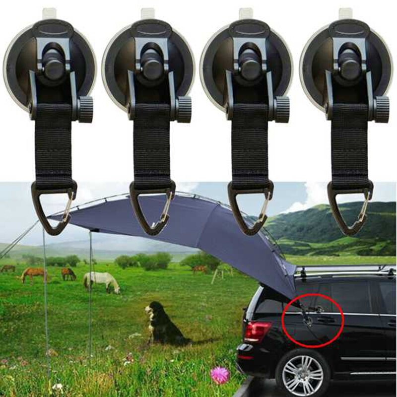 Suction Cup Anchor Securing Hook Tie Down Camping Tarp as Car Side Awning