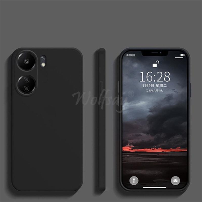 Für Xiaomi POCO C65 Fall Flüssigkeit Silikon Plain Gummi Fundas Schutz Fall POCO C65 Abdeckung TPU Telefon Fall POCO C65 Abdeckung: Black