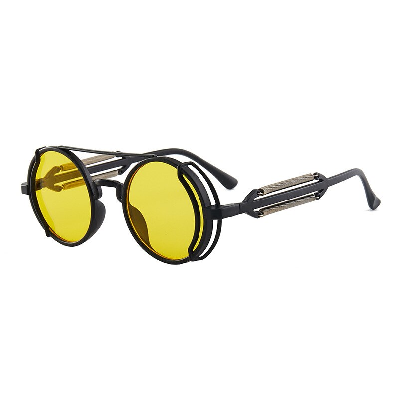 Punk Sunglasses Round Frame Retro Steampunk Style Glasses for Men Women Gothic Decoration Shading Hollow Spring Leg Eyewear: 03