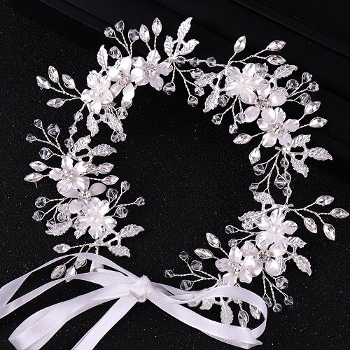 Silber Farbe Blume Hairband Strass Hochzeit Tiara Stirnband Frauen Kopfschmuck Braut Haar Zubehör Braut Hochzeit Stirnband: Default Title