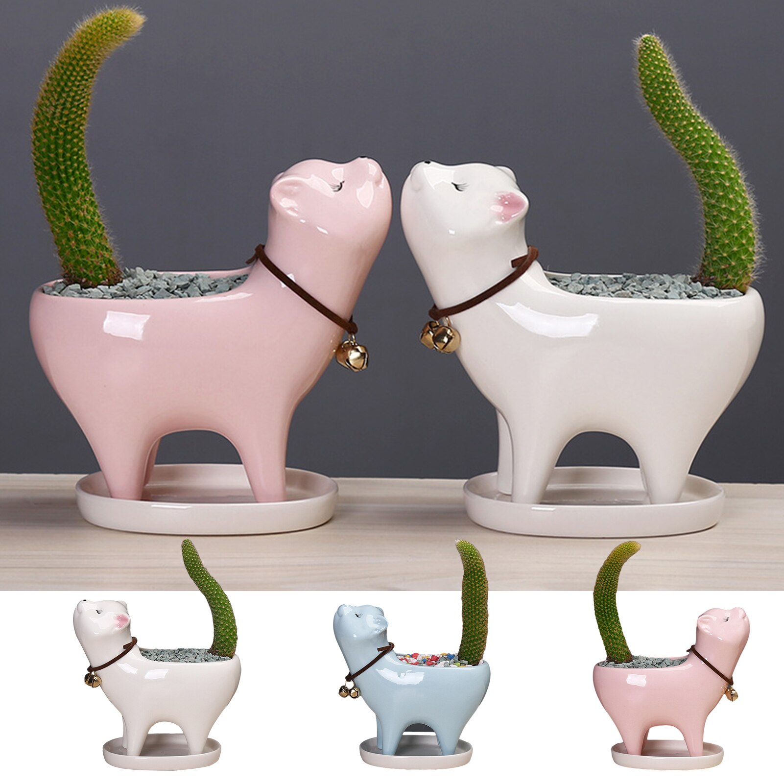 Pots de fleurs de jardin en céramique, chat mignon, plantes succulentes, conteneur de bureau, ornements d'animaux de dessin animé