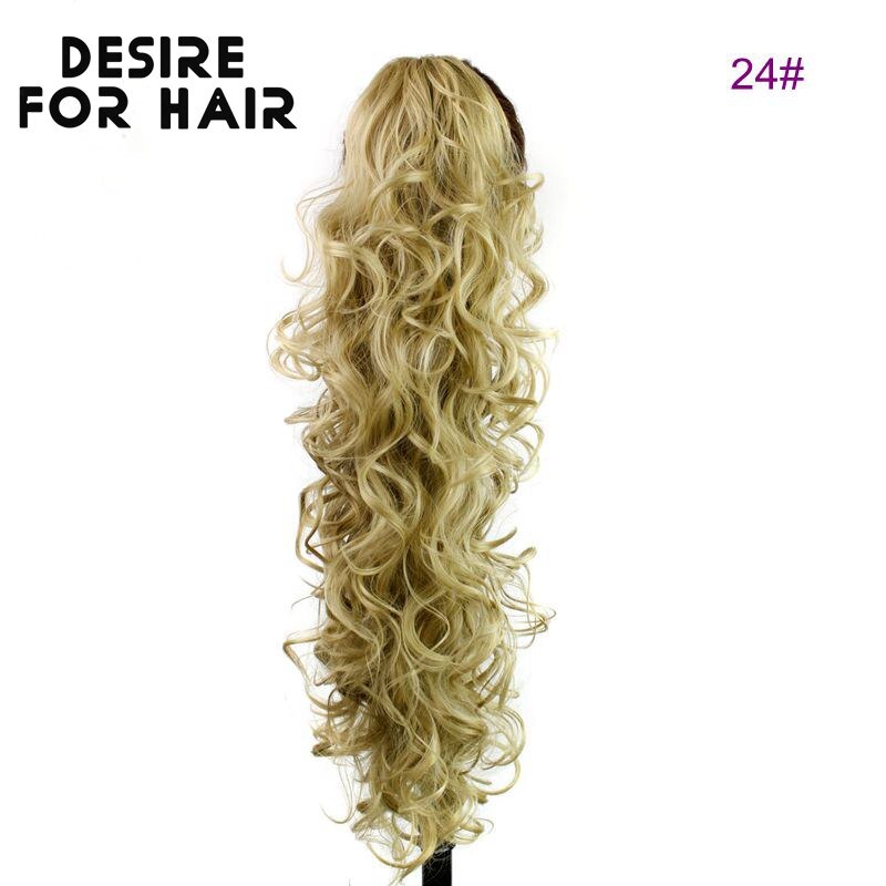 Desire Voor Haar 30Inch Lange 200G Hoge Temperatuur Synthetisch Krullend Paardenstaart Hair Extensions Met Claw Clip Haarstukken Voor vrouwen: #24