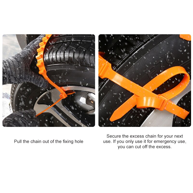 10Pcs Car Snow Tire Anti-Skid Chains Tire Snow Chains Wheel Tyre Cable Belt Fit Tyre Width 145-295 Snow Rain Winter Tool Durable