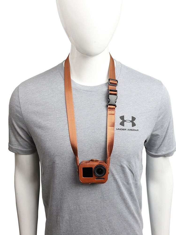 Cadre en cuir PU pour DJI avec capuchon d'objectif en Silicone accessoires de sangle de cou/taille pour DJI Osmo Action Sport support de couverture de caméra: Marron # 8d6468