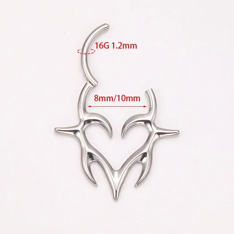ASTM F136 colmillos tribales de titanio con bisagras Clicker SEG tabique Piercing corazón tótem Errings hélice delantera anodizado joyería del cuerpo Punk