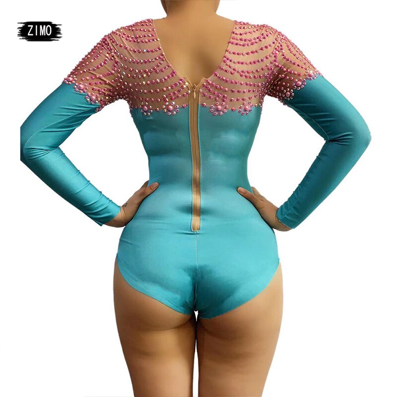 Body con perlas y diamantes de imitación para mujer, ropa de gimnasia rítmica para adultos, baile Dj sexi de animadora para actuación, mallas para escenario