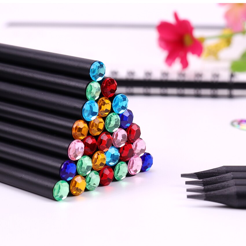 12 stk / parti kawaii sort blyant miljøvenlig plast hb diamantfarveblyanter standardblyant til studerende skole kontorartikler